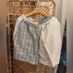 Upcycled Blue and White Patchwork Shorts